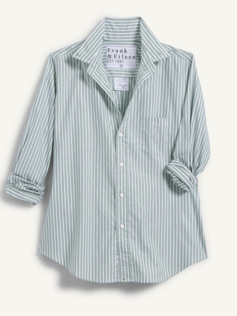 Frank & Eileen NEW BARRY Green Stripe, Superfine Cotton Blouse Size Large